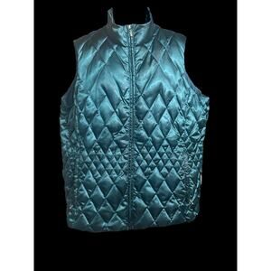 Lands End Vest Women’s 2X Teal Blue Puffer Down Feather Quilted Lined Pockets